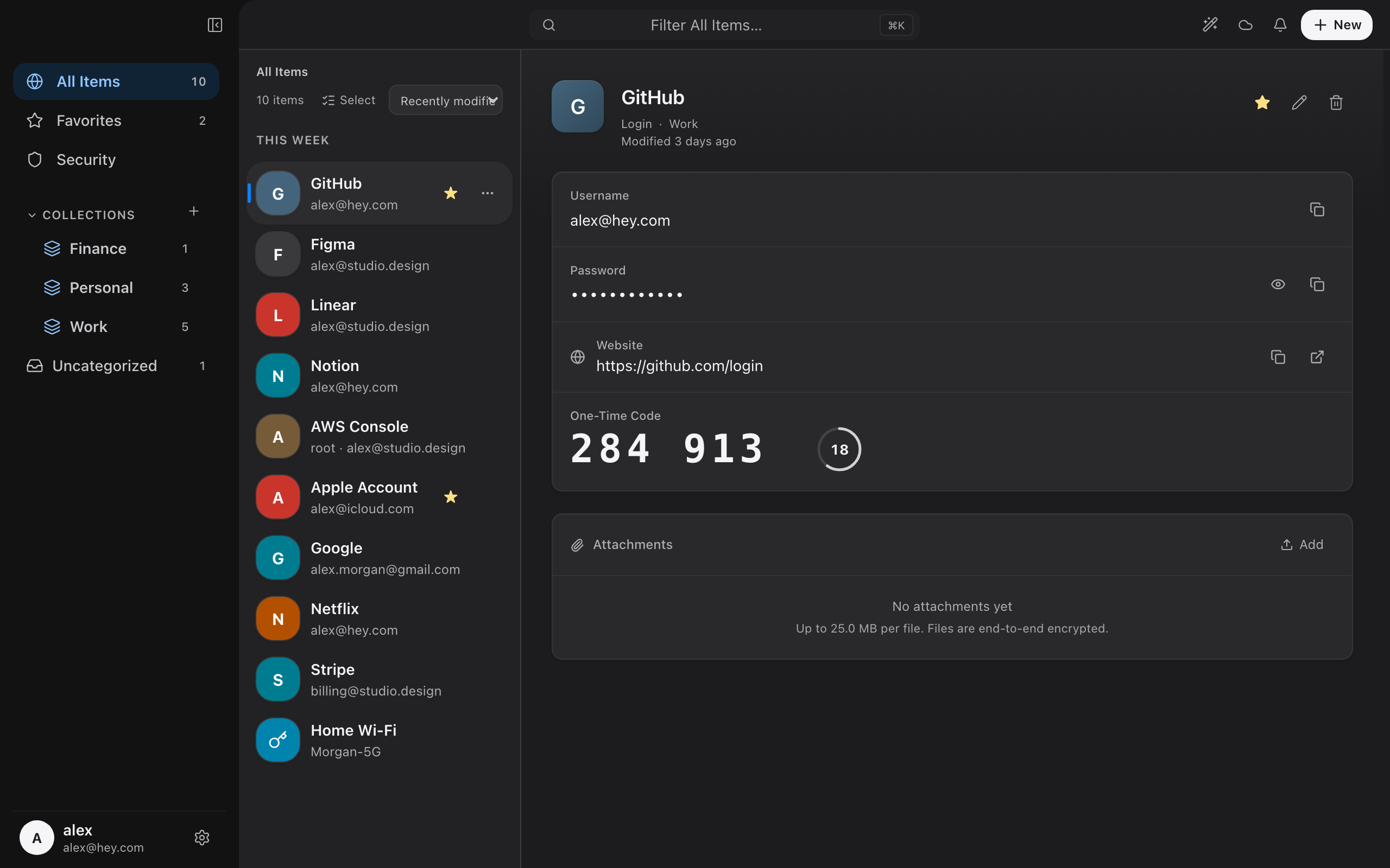 The UniPass Mac app showing a GitHub login with a live one-time code.